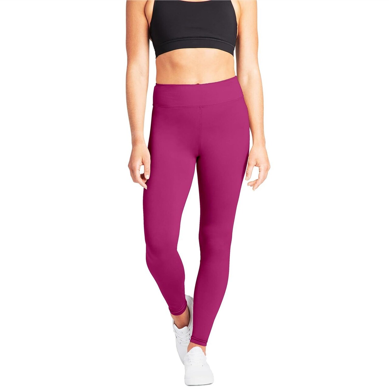SATINA High Waisted Fuschia Leggings for Women - Soft, Stretchy Pink Leggings with Side Pockets - Full Length Yoga Pants for Women - Tummy Control and Buttery Soft Fabric for All-Day Comfort